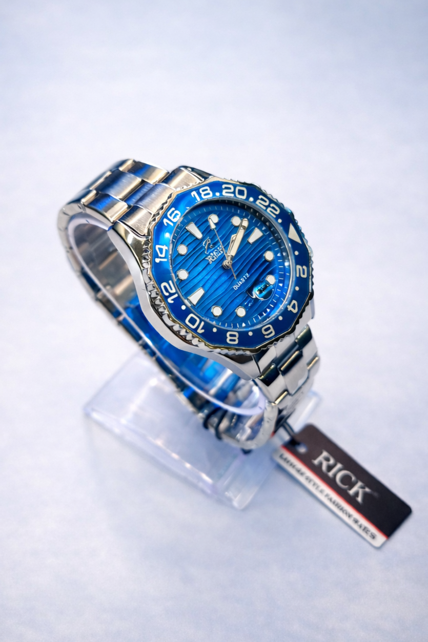 Men’s Full Blue Luxury Quartz Watch – Modern Stainless Steel Designer Watch