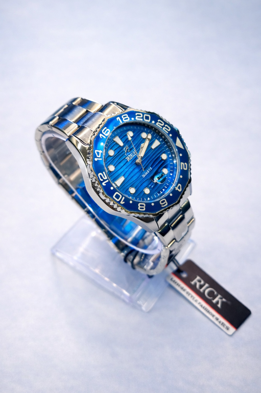 Men’s Full Blue Luxury Quartz Watch – Modern Stainless Steel Designer Watch